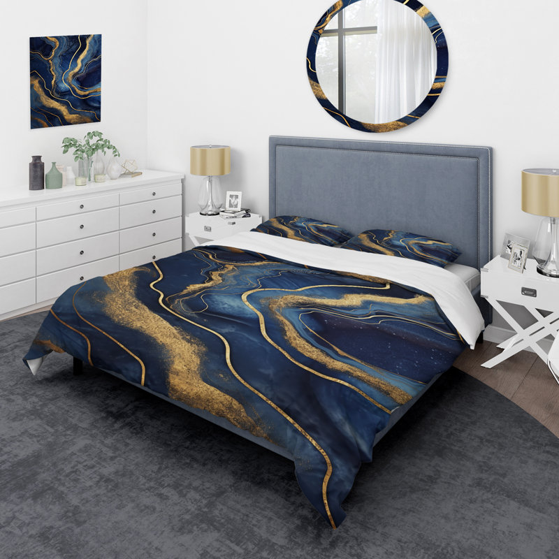 Ensemble de housse de couette en marbre bleu et doré Abstract Marble Mirage II