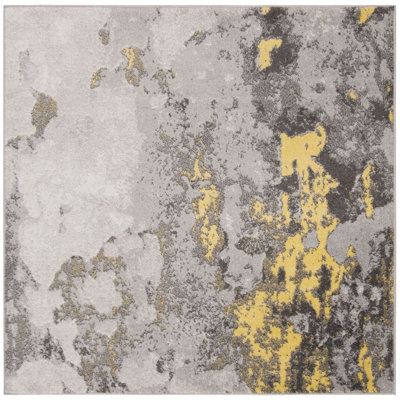 Tapis gris / jaune en polypropylène tissé à la machine à motif abstrait Riebe