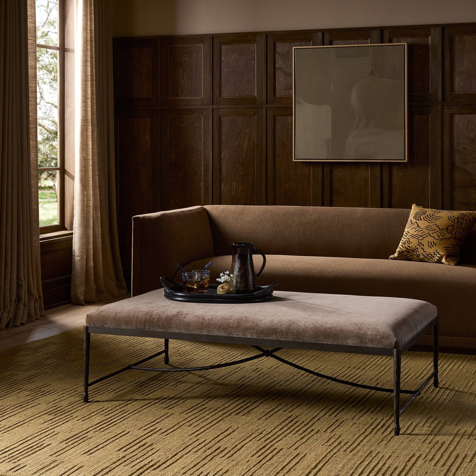 55" Jade Hammered Iron Ottoman