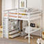 Lit mezzanine double pleine grandeur avec garde-robe, bureau et tiroirs intégrés pour améliorer le système de rangement de la chambre à coucher-130155969