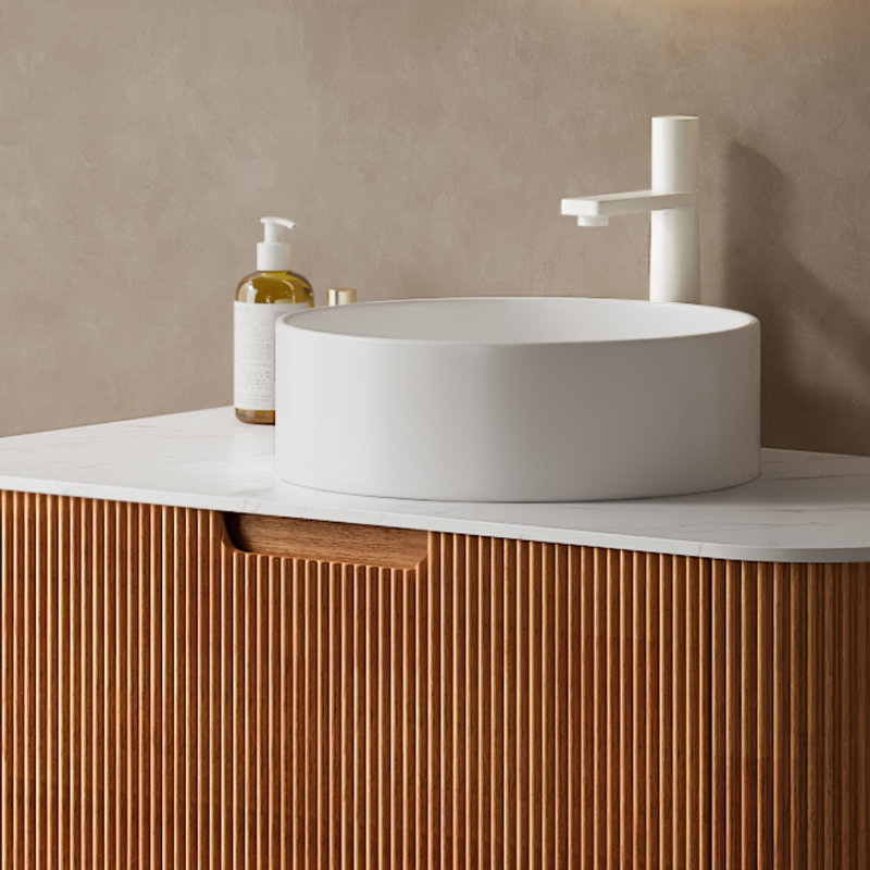 Lavabo de salle de bain rond en céramique sans robinet Tiberius
