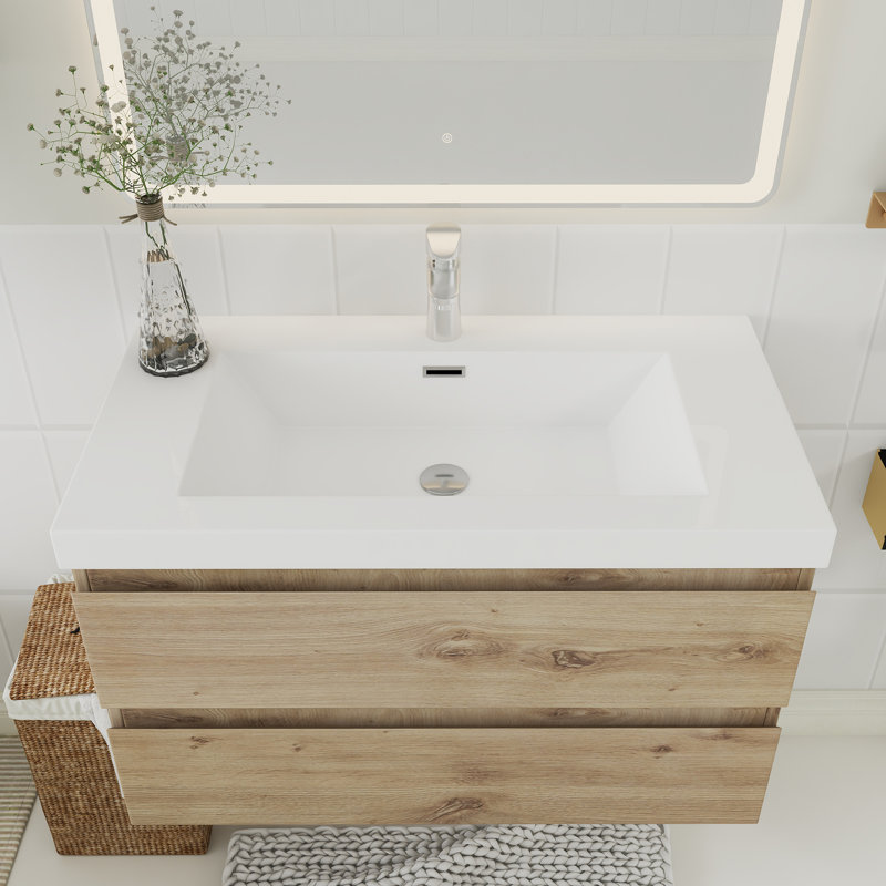 Armoire de salle de bain murale intégrée 36 po couleur chêne naturel, Chêne naturel
