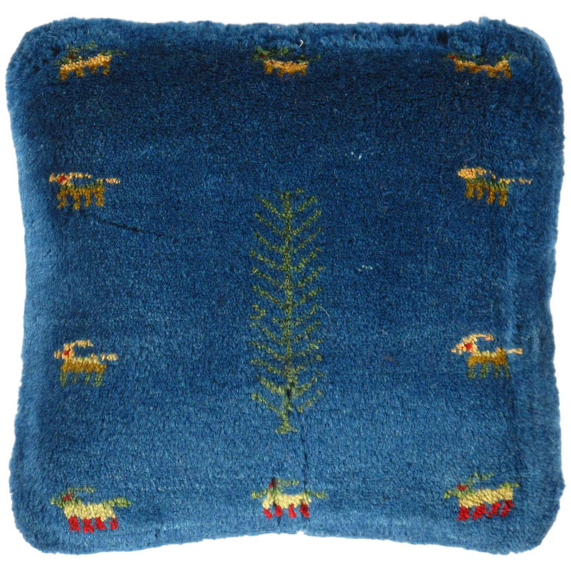 Fine Hand Knotted Persian Gabbeh Pillow 16"X16", Navy/Blue, 16"H x 16"W