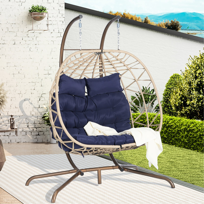 Fauteuil suspendu d'extérieur : structure en fer robuste, tissée à la main, coussins pour support d'œufs de chambre, patio moelleux