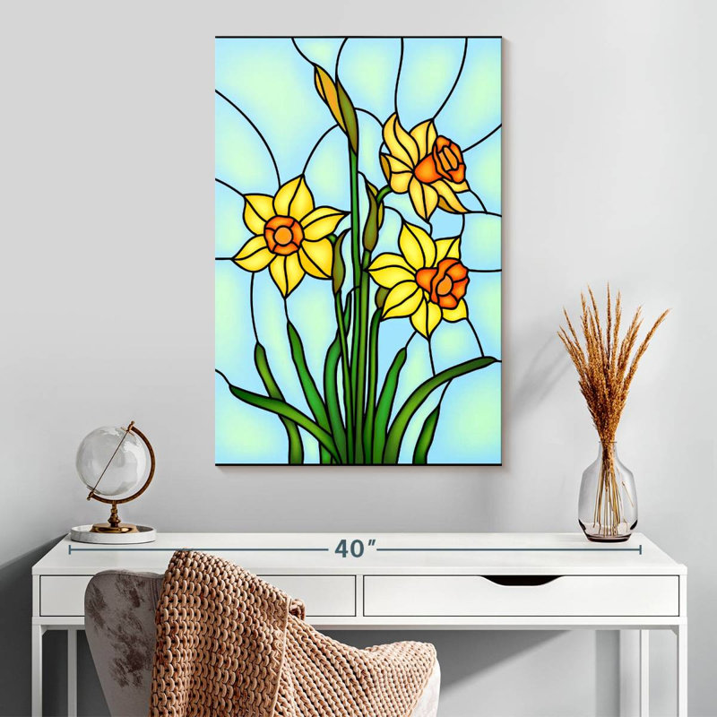 Jonquilles en vitrail Harnek, H 30 po x l 20 po