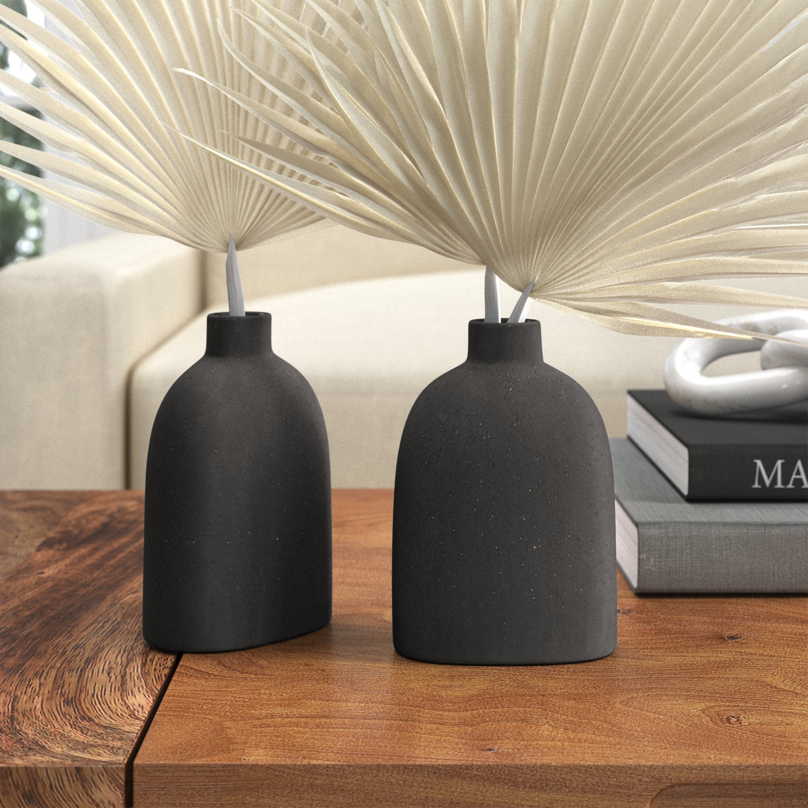Abie Handmade Ceramic Table Vase, Black, 4" H x 5.75" W x 2.5" D