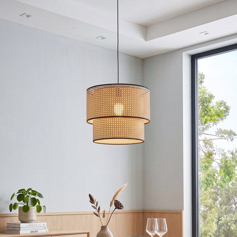 - Light Pendant, Beech Wood Colour, Rattan, 50