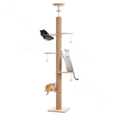 Adjustable Height (79-103 Inch) Beige Wooden Tall Cat Tree