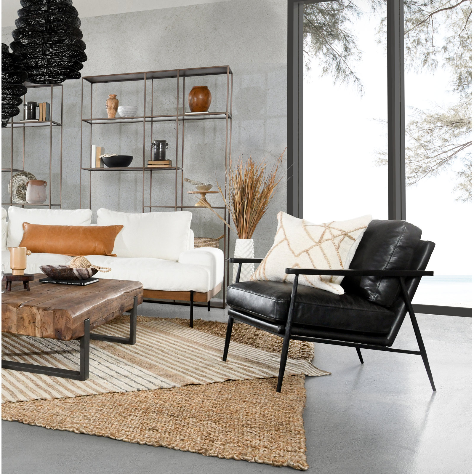 Classic Home Arnold Genuine Leather Armchair, Black/Black