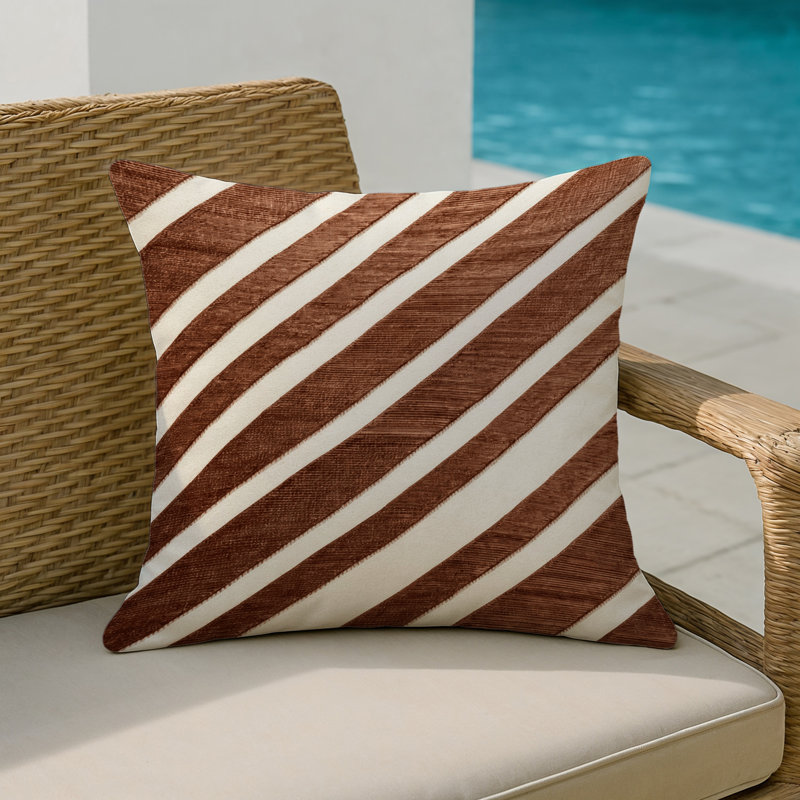 Coussin d'intérieur et d'extérieur, Cuivre ivoire rayé, Carré 18 po