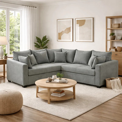 Canapé modulaire avec canapé-lit Aly, 5 coussins, gris tissé Aly