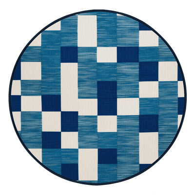 Machine Washable Checkered Blue Area Rug