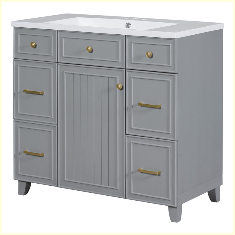 Modern Bathroom Vanity Cabinet with Sink Top Combo Set, Gray