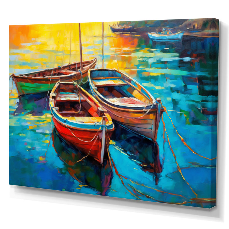 Trois bateaux dans le port I - impression sur toile Coastal Port, Toile tendue, H 24 po x l 32 po x P 1 po