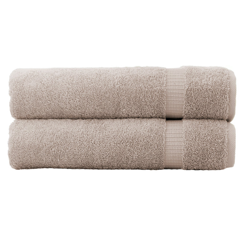 Motto 2 Piece Bath Sheet Towel Set %100 Turkish Cotton , Taupe
