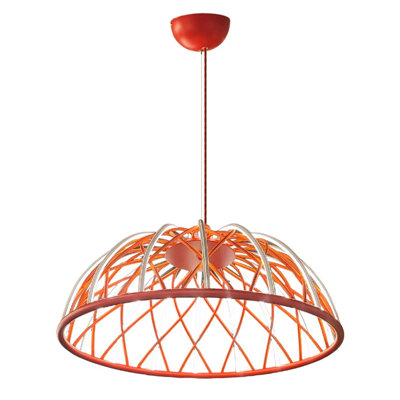 Modern Red Chandelier with Metal Body, 23.6 in Diameter x 47.2 in Height | 1 x 55W LED Socket, 3000K Warm Light, 5500 Lm | Stylish Acrylic Cap, Perfect for Living Room, Dining Room, and Entryway Lighting