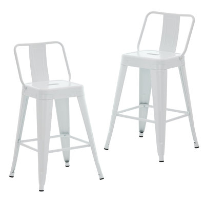 Tabouret de bar industriel en métal avec dossier incurvé et repose-pieds