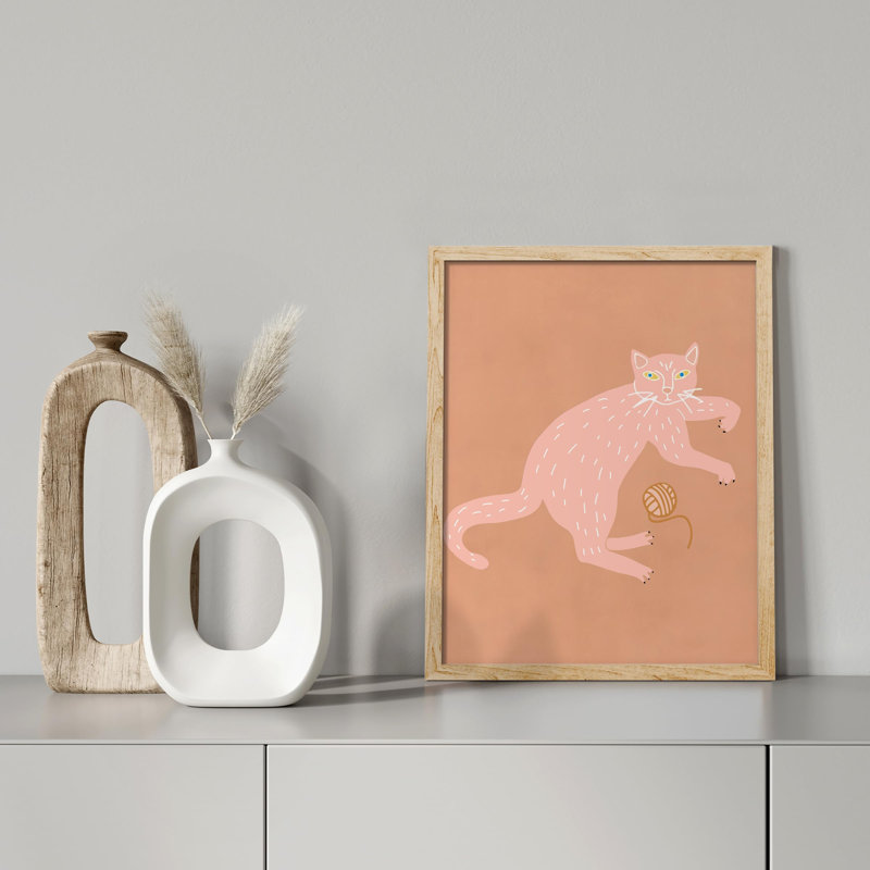" Abstract Pink Cat ", Natural, 14" H x 11" W