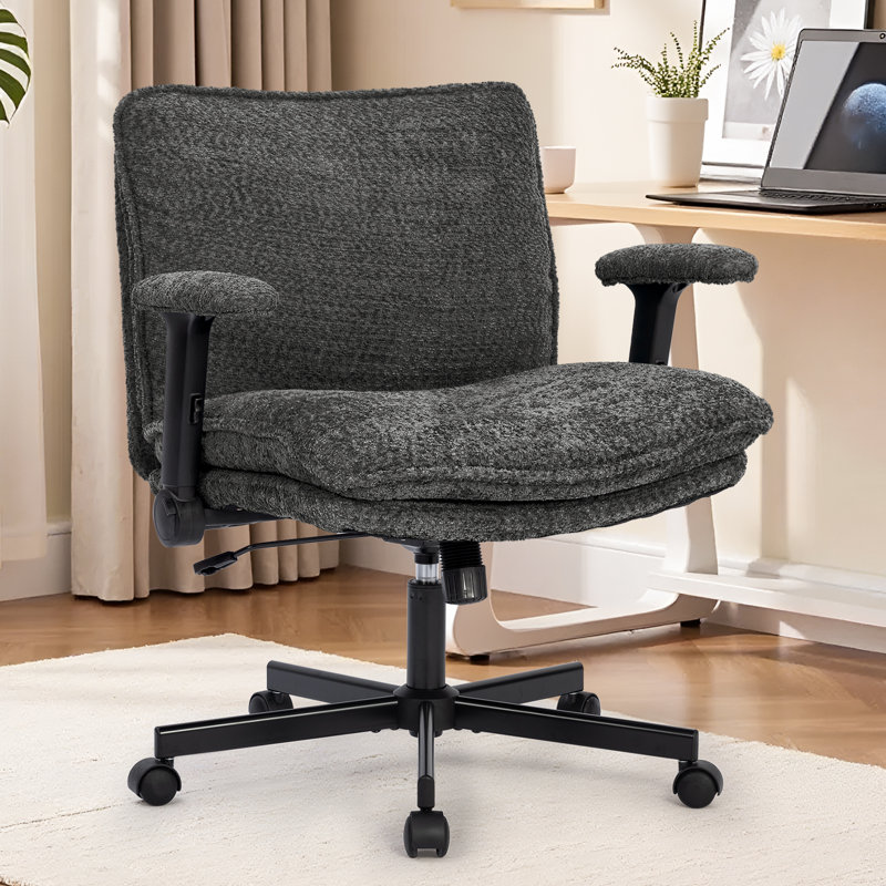 Modern Teddy Cross legged  Office Chair With Flip&Up Down Adjustable Armrests, Gray
