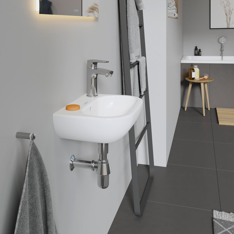 Lavabo de salle de bain en céramique blanche Duravit D-Code, Trou du robinet gauche