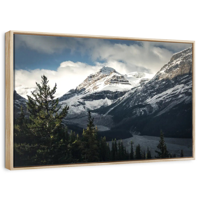 Mountain Top Wall Art, Floating Frame Natural Wood, 25" X 17"