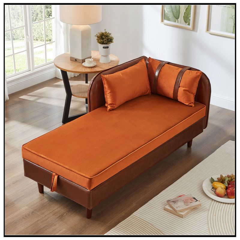 Chaise longue rembourrée avec rangement, Orange et brun foncé