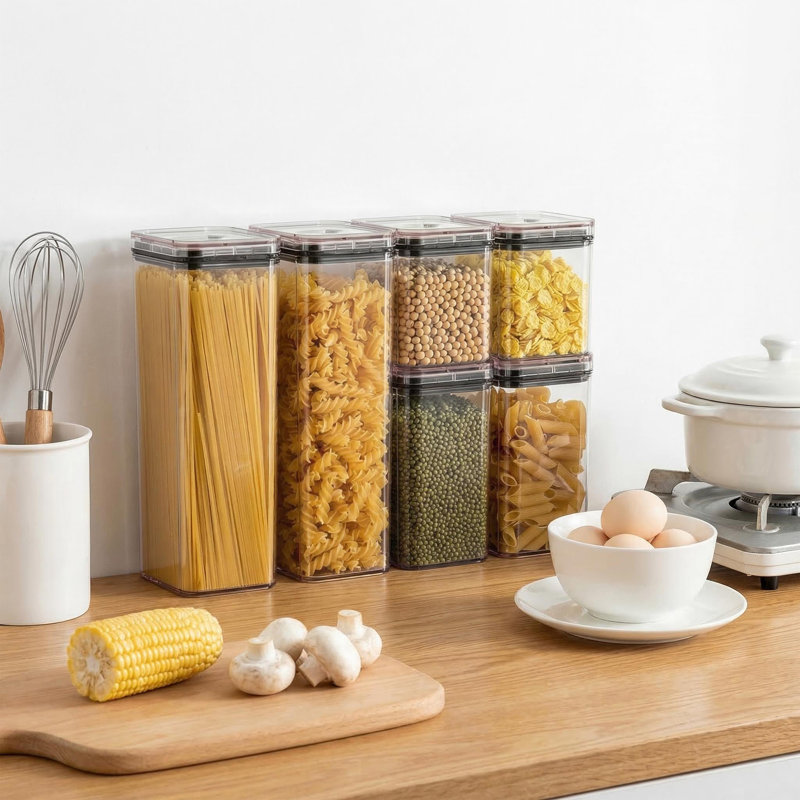 6 pots de scellage sous vide avec couvercles, contenants de nourriture 1900/1100 / 700ML avec pompe manuelle, AS et silicone