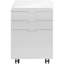 Classeur de bureau mobile blanc brillant, 3 rangements, support d'imprimante contemporain avec roulettes et décoration en stratifié