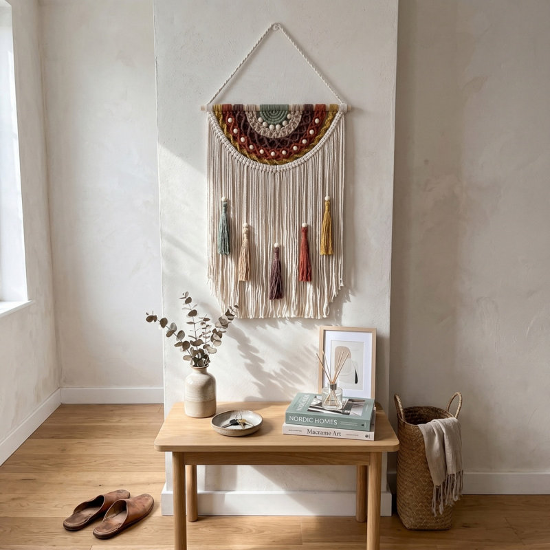 Macramé décoration murale Boho Home Decor fait à la main en macramé tapisserie décorative pour chambre à coucher salon appartement dortoir galerie