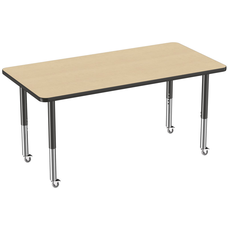 Rectangle T-Mould Adjustable Height Activity Table, 24" x 72", Maple/Black, Super