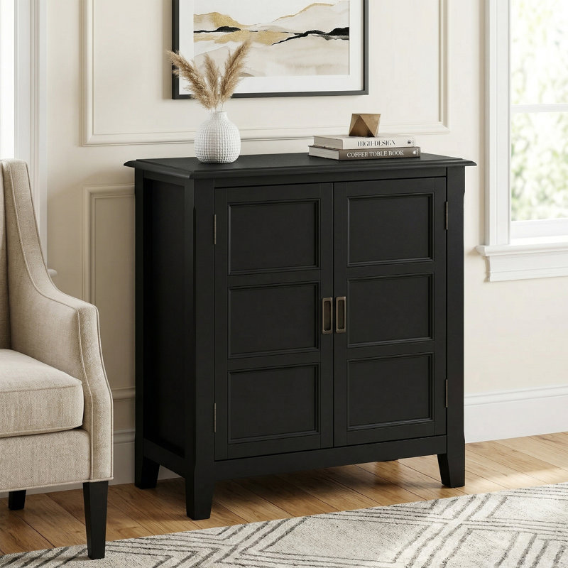 Armoire de rangement basse en bois massif avec tablettes réglables Burlington, Noir