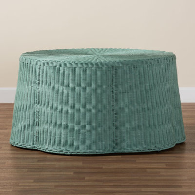 Bali & Pari Palm Bohemian Seafoam Green Scalloped Rattan Coffee Table