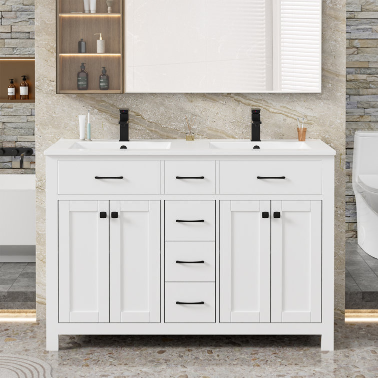 Manrique 48" Double Sink Bathroom Vanity With Resin Top, Eco-Friendly Hand Paint