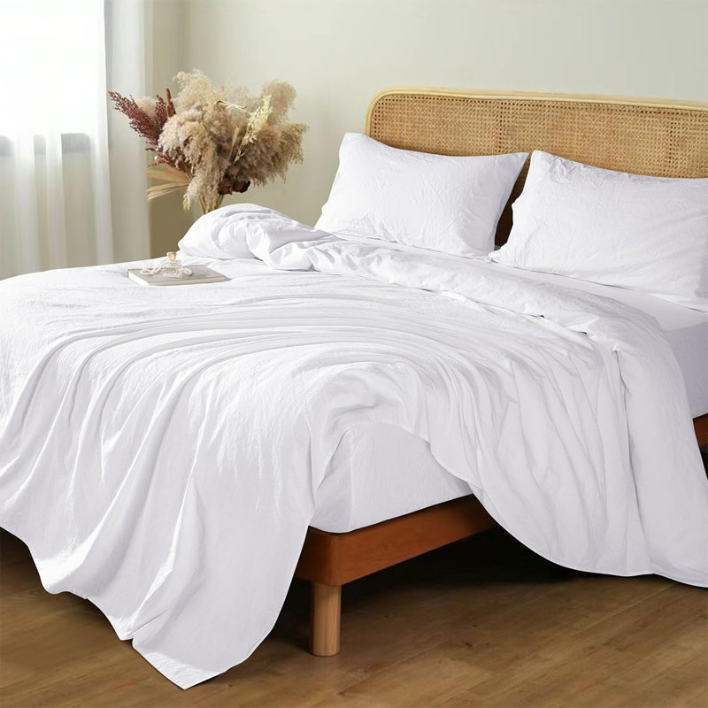 Linen Sheets Set, 100% Linen Bed Sheets- 4 Pcs, White, Queen