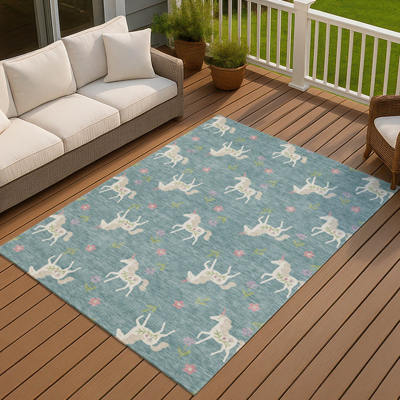 Machine Washable Indoor/Outdoor Chantille ACN2657 Kids Rug, Teal, 2'6" x 3'10"