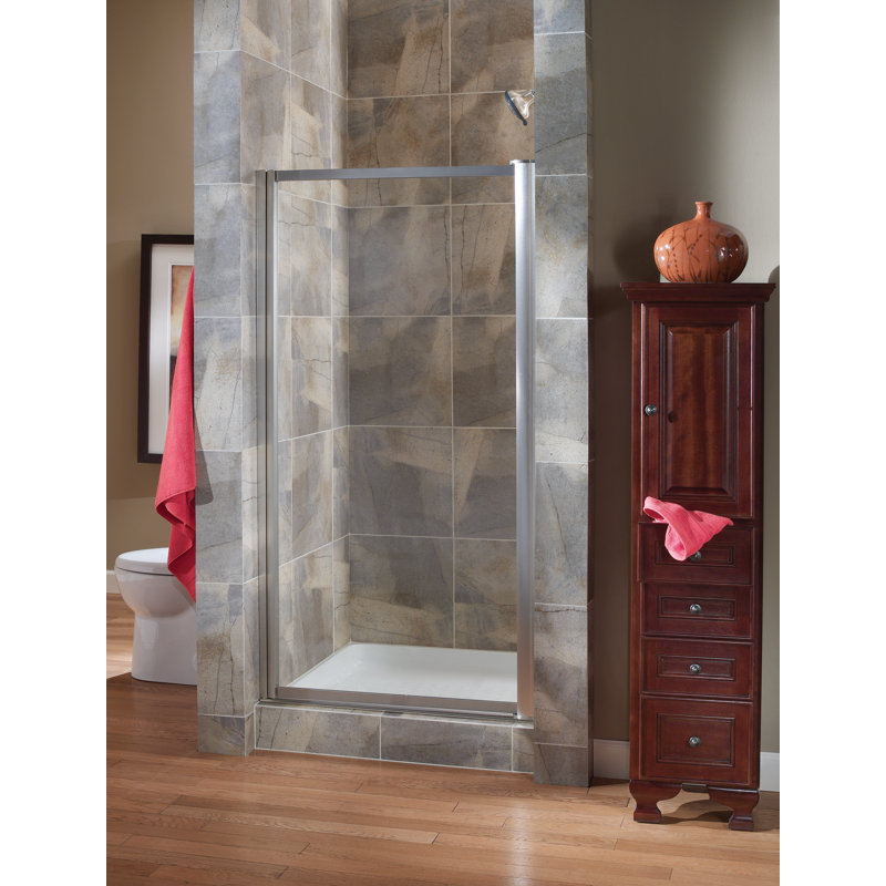 Porte de douche encadrée à pivot 31" x 63,75" chase, Argent, Verre obscure