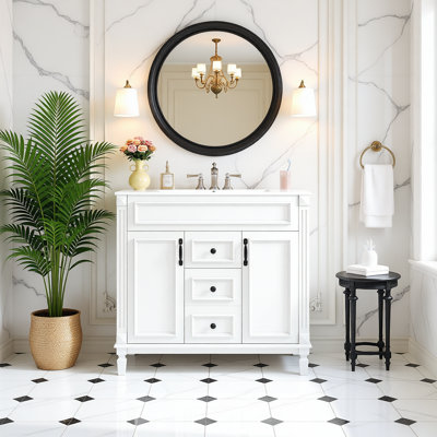 Meuble-lavabo sur pied 36 po avec lavabo supérieur, meuble-lavabo simple moderne avec 2 portes à fermeture douce et 2 tiroirs