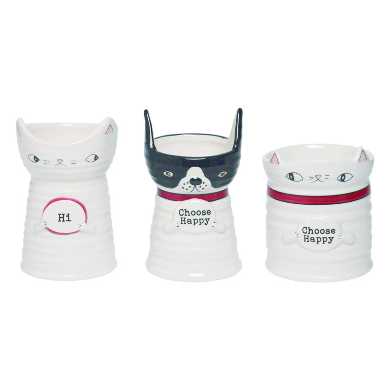 Tiny Happy Pup/Kitty Vase Set of 3 Spring Home Decorations