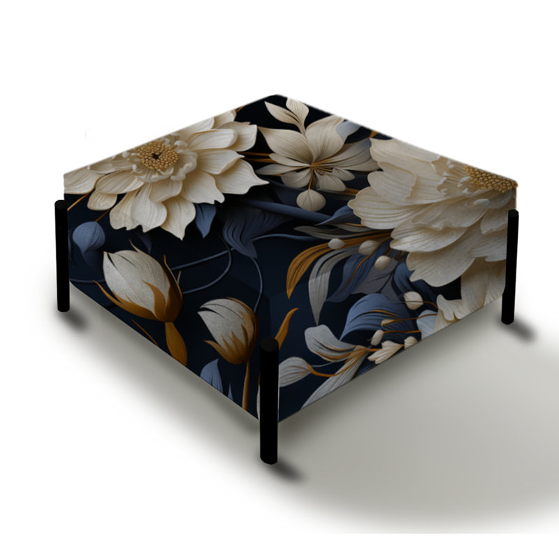 Ivoire industriel et bleu avec motif floral fusion - grand repose-pieds carré floral