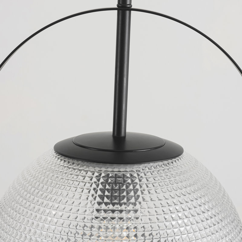 Luminaire suspendu industriel moderne à 1 lumière avec abat-jour en verre Gridora, Noir mat
