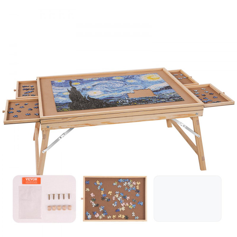 Table de casse-tête 1500 pièces avec pieds pliants, 4 tiroirs et housse, scie sauteuse 32,7 po x 24,6 po