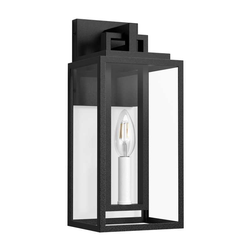 Applique murale d'extérieur 14 po H 12 po noir et blanc avec verre trempé transparent
