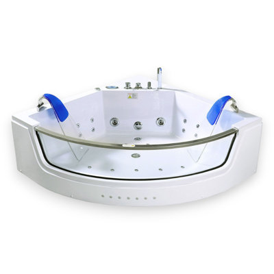 CAPRI 60" x 60" 2-Person Corner Whirlpool Bathtub with Dual Pump, Chromotherapy & Glass Front Panel