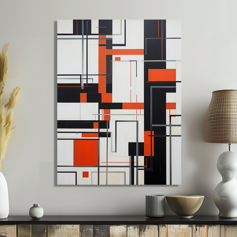 Art moderne mural géométrique modernisé, Pas de métal encadré, H 32 po x l 16 po x P 1 po