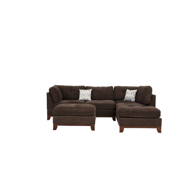 Abbondio 3-Piece Sectional Set W/ Ottoman, 35" H x 104" W 75" D, Dark Coffee Chenille