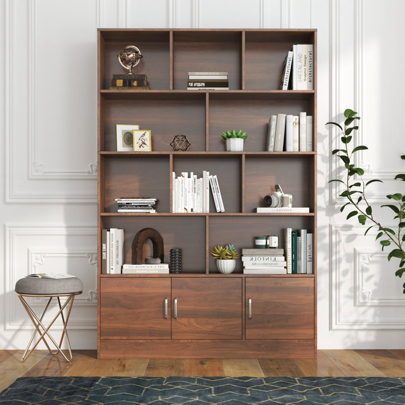 70.87" Tall Bookshelf with 10 Cubes and 3 Doors, 4-Tier Bookshelf, Open Shelf Bookcase with Cabinet
