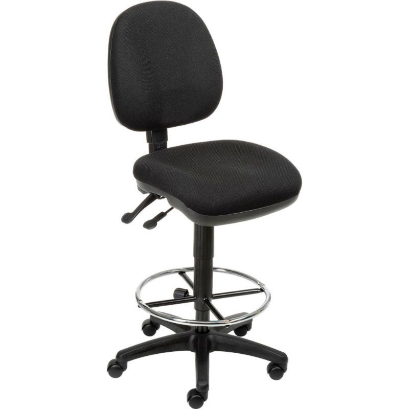 Backed Adjustable Height Ergonomic Lab Stool with Footring Pedestal Base
