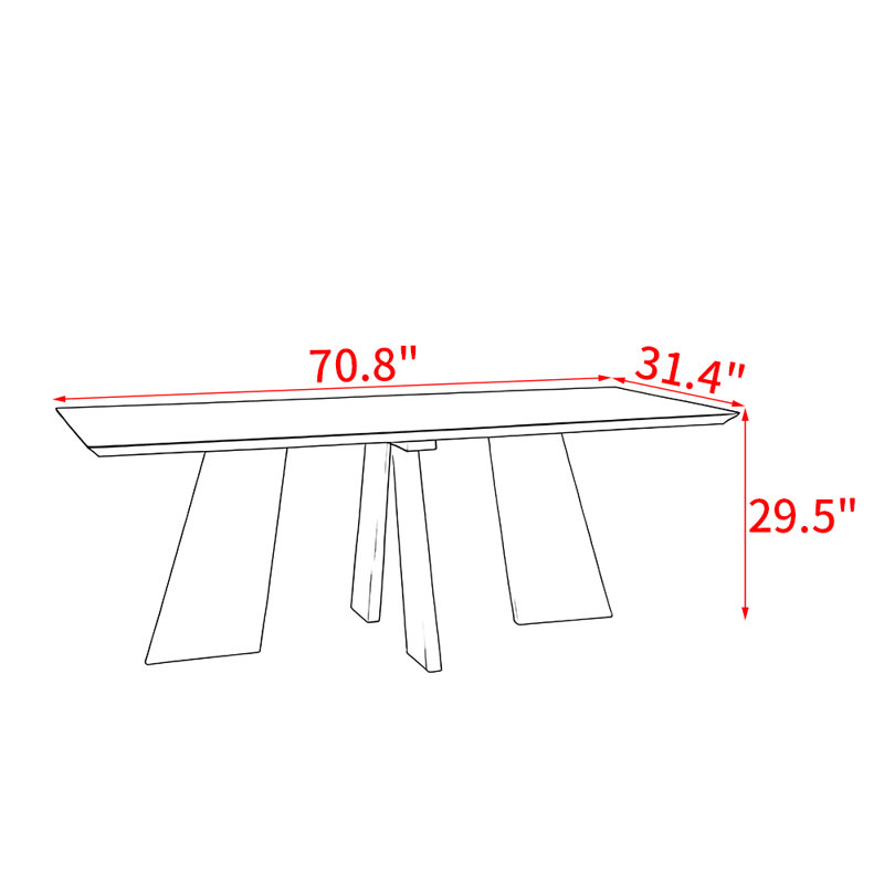 Modern simple all solid wood dining table, 29.5"H x 70.8"L x 31.4"W