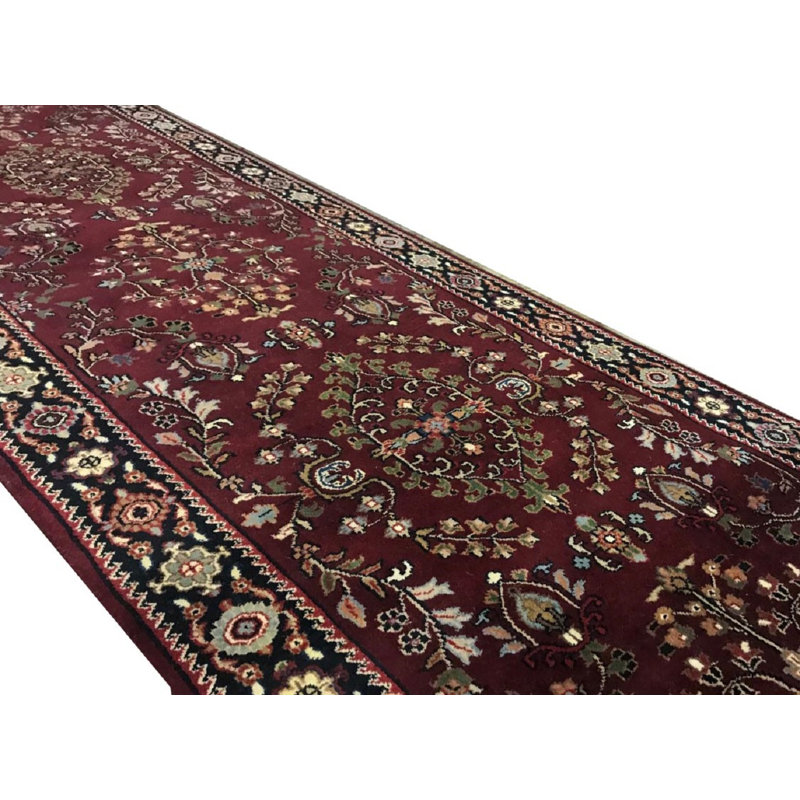 Hand-Knotted High-Quality Red and Navy Runner