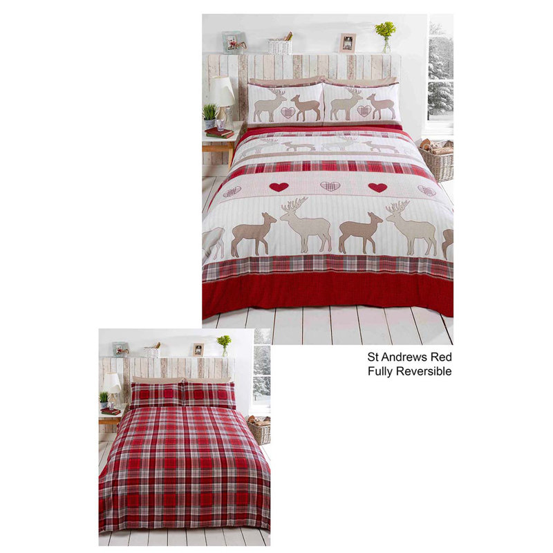 Alisha Cotton Wildlife Bedding with Pillowcases Included, Double - 2 Standard Pillowcases, Red